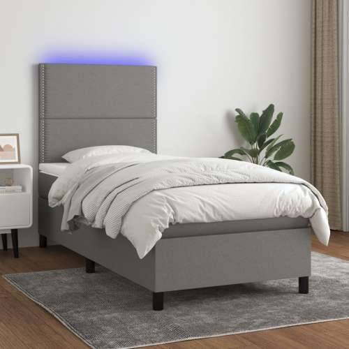 Krevet box spring s madracem LED tamnosivi 90x200 cm tkanina - Tamno siva 90 x 200 cm Obično s čavlima Cijena
