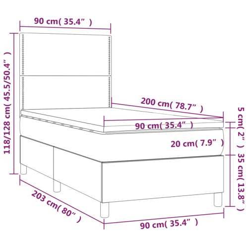 Krevet box spring s madracem LED tamnosivi 90x200 cm tkanina - Tamno siva 90 x 200 cm Obično s čavlima Cijena