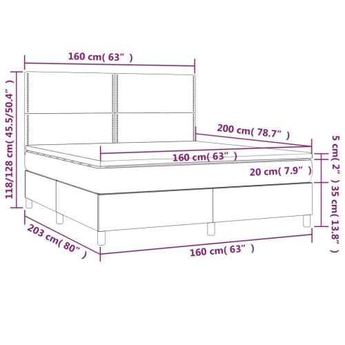 Krevet box spring s madracem LED svjetlosivi 160x200 cm tkanina - Svjetlosiva 160 x 200 cm Obično s čavlima Cijena