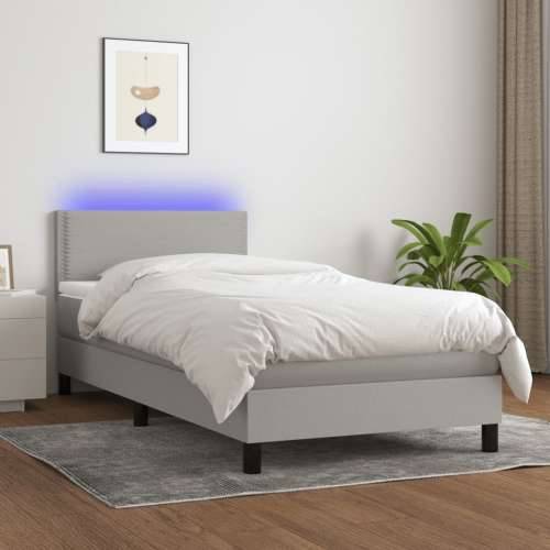 Krevet box spring s madracem LED svjetlosivi 90x200 cm tkanina - Svjetlosiva 90 x 200 cm Obično s čavlima Cijena