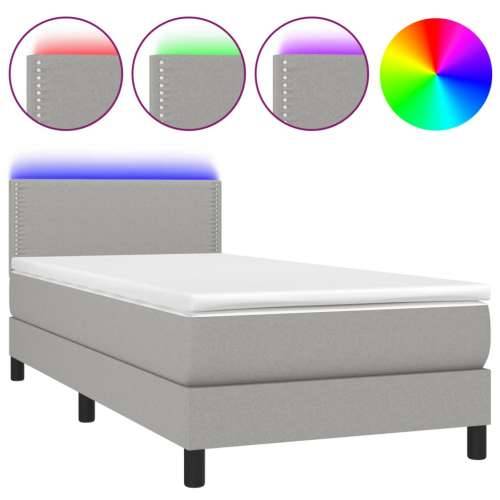 Krevet box spring s madracem LED svjetlosivi 90x200 cm tkanina - Svjetlosiva 90 x 200 cm Obično s čavlima Cijena