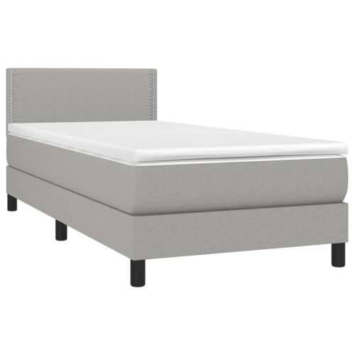 Krevet box spring s madracem LED svjetlosivi 90x200 cm tkanina - Svjetlosiva 90 x 200 cm Obično s čavlima Cijena