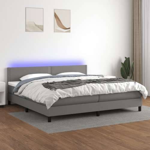 Krevet box spring s madracem LED tamnosivi 200x200 cm tkanina - Tamno siva 200 x 200 cm Obično s čavlima Cijena