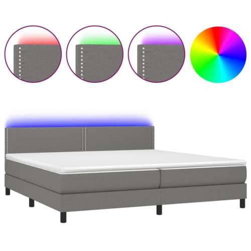 Krevet box spring s madracem LED tamnosivi 200x200 cm tkanina - Tamno siva 200 x 200 cm Obično s čavlima Cijena