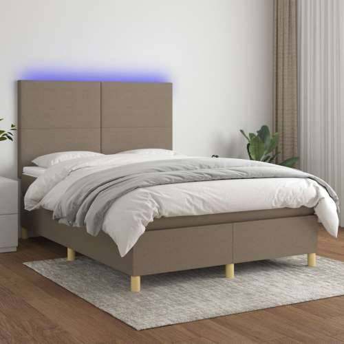Krevet box spring s madracem LED smeđesivi 140x200 cm tkanina - Sivo-smeđa 140 x 200 cm Gladak dizajn Cijena