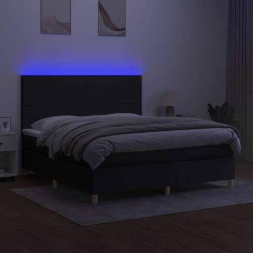 Krevet box spring s madracem LED crni 180x200 cm od tkanine - Crna 180 x 200 cm Gladak dizajn Cijena