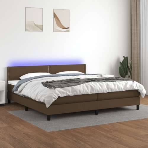 Krevet box spring s madracem LED tamnosmeđi 200x200 cm tkanina - Tamno smeđa 200 x 200 cm Obično s čavlima Cijena
