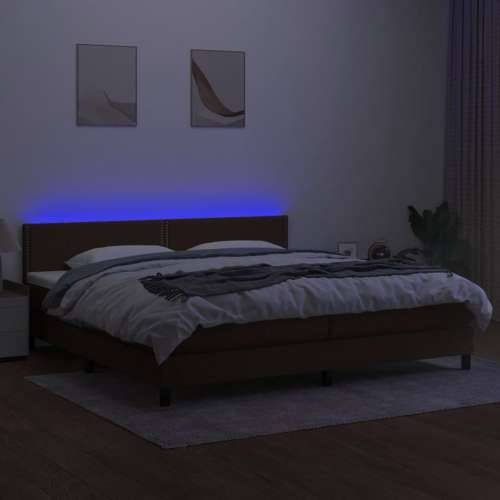 Krevet box spring s madracem LED tamnosmeđi 200x200 cm tkanina - Tamno smeđa 200 x 200 cm Obično s čavlima Cijena
