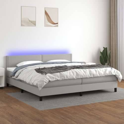 Krevet box spring s madracem LED svjetlosivi 200x200 cm tkanina - Svjetlosiva 200 x 200 cm Obično s čavlima Cijena