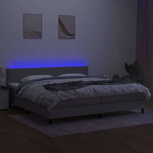 Krevet box spring s madracem LED svjetlosivi 200x200 cm tkanina - Svjetlosiva 200 x 200 cm Obično s čavlima Cijena