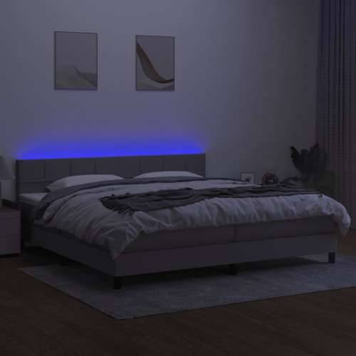 Krevet box spring s madracem LED svjetlosivi 200x200 cm tkanina - Svjetlosiva 200 x 200 cm Blok s kvadratima Cijena