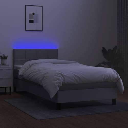 Krevet box spring s madracem LED svjetlosivi 100x200 cm tkanina - Svjetlosiva 100 x 200 cm Blok s kvadratima Cijena