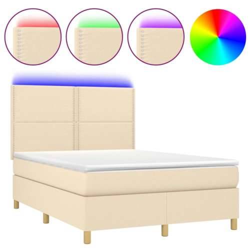 Krevet box spring s madracem LED krem 140x200 cm od tkanine - Krema 140 x 200 cm Obično s čavlima Cijena