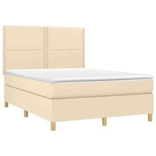 Krevet box spring s madracem LED krem 140x200 cm od tkanine - Krema 140 x 200 cm Obično s čavlima Cijena