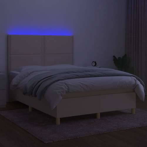 Krevet box spring s madracem LED krem 140x200 cm od tkanine - Krema 140 x 200 cm Obično s čavlima Cijena