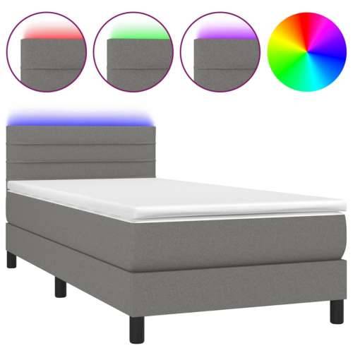 Krevet box spring s madracem LED tamnosivi 100x200 cm tkanina - Tamno siva 100 x 200 cm vodoravne pruge Cijena