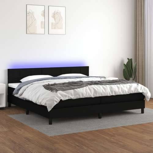 Krevet box spring s madracem LED crni 200x200 cm od tkanine - Crna 200 x 200 cm Blok s kvadratima Cijena