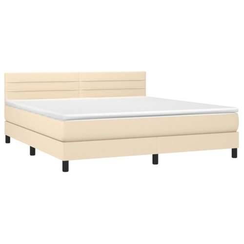 Krevet box spring s madracem LED krem 160x200 cm od tkanine - Krema 160 x 200 cm vodoravne pruge Cijena