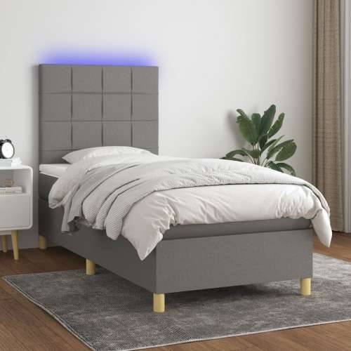 Krevet box spring s madracem LED tamnosivi 90x190 cm tkanina - Tamno siva 90 x 190 cm Blok s kvadratima Cijena