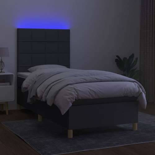 Krevet box spring s madracem LED tamnosivi 90x190 cm tkanina - Tamno siva 90 x 190 cm Blok s kvadratima Cijena