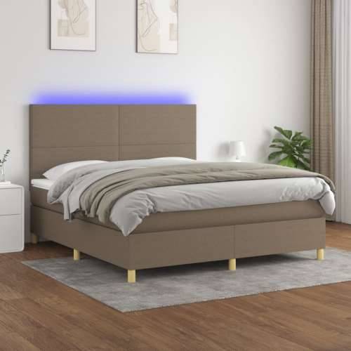 Krevet box spring s madracem LED smeđesivi 180x200 cm tkanina - Sivo-smeđa 180 x 200 cm Gladak dizajn Cijena