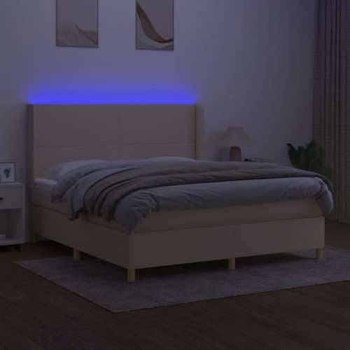 Krevet box spring s madracem LED krem 160x200 cm od tkanine - Krema 160 x 200 cm Gladak dizajn Cijena