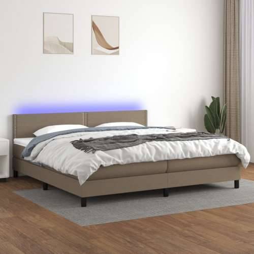 Krevet box spring s madracem LED smeđesivi 200x200 cm tkanina - Sivo-smeđa 200 x 200 cm Obično s čavlima Cijena