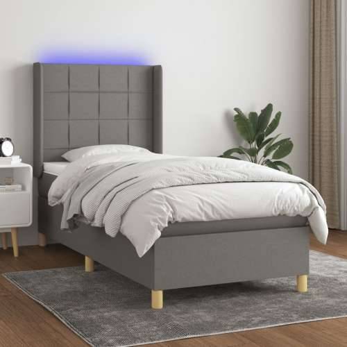 Krevet box spring s madracem LED tamnosivi 90x190 cm tkanina - Tamno siva 90 x 190 cm Blok s kvadratima Cijena