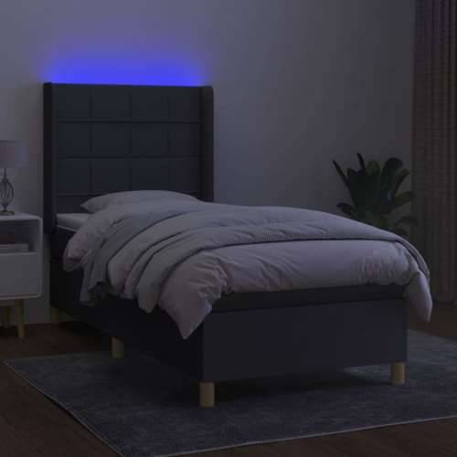 Krevet box spring s madracem LED tamnosivi 90x190 cm tkanina - Tamno siva 90 x 190 cm Blok s kvadratima Cijena