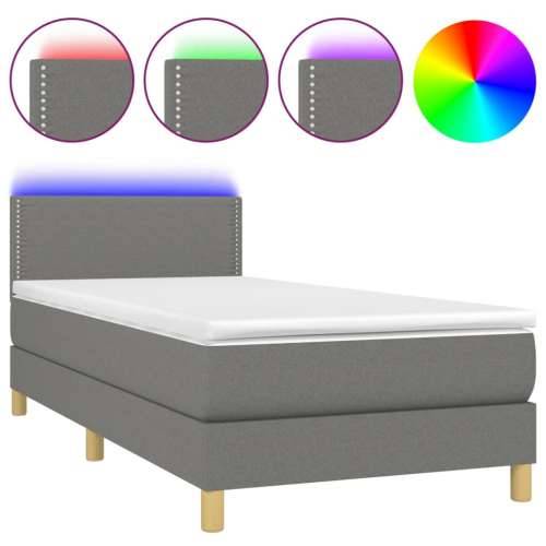 Krevet box spring s madracem LED tamnosivi 90x190 cm tkanina - Tamno siva 90 x 190 cm Obično s čavlima Cijena