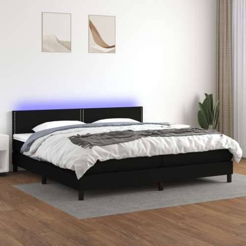 Krevet box spring s madracem LED crni 200x200 cm od tkanine - Crna 200 x 200 cm Obično s čavlima Cijena