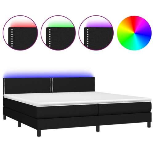 Krevet box spring s madracem LED crni 200x200 cm od tkanine - Crna 200 x 200 cm Obično s čavlima Cijena