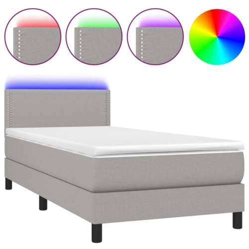 Krevet box spring s madracem LED svjetlosivi 100x200 cm tkanina - Svjetlosiva 100 x 200 cm Obično s čavlima Cijena