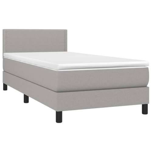 Krevet box spring s madracem LED svjetlosivi 100x200 cm tkanina - Svjetlosiva 100 x 200 cm Obično s čavlima Cijena