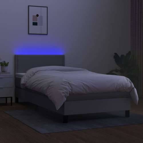 Krevet box spring s madracem LED svjetlosivi 100x200 cm tkanina - Svjetlosiva 100 x 200 cm Obično s čavlima Cijena