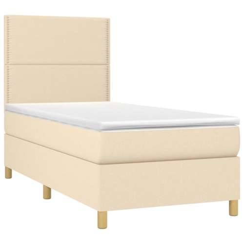 Krevet box spring s madracem LED krem 100x200 cm od tkanine - Krema 100 x 200 cm Obično s čavlima Cijena