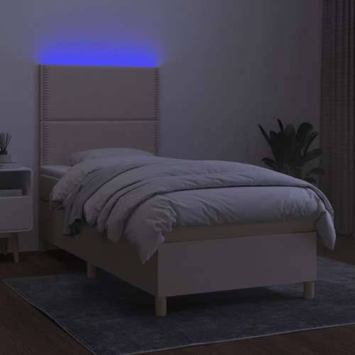 Krevet box spring s madracem LED krem 100x200 cm od tkanine - Krema 100 x 200 cm Obično s čavlima Cijena