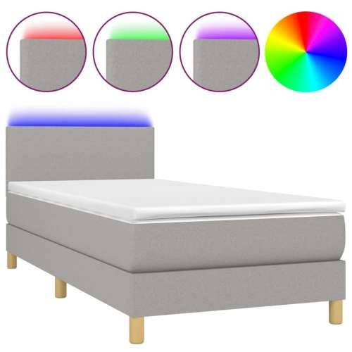 Krevet box spring s madracem LED svjetlosivi 90x200 cm tkanina - Svjetlosiva 90 x 200 cm Gladak dizajn Cijena