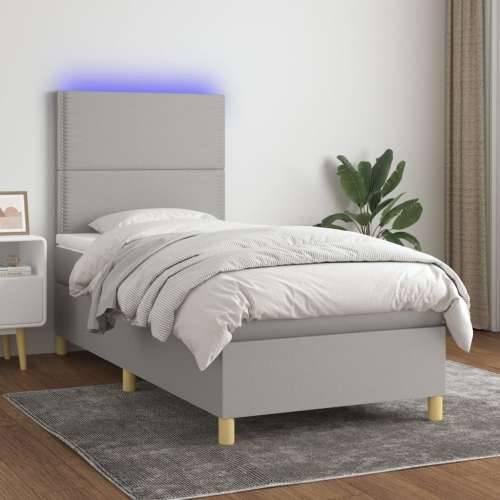 Krevet box spring s madracem LED svjetlosivi 100x200 cm tkanina - Svjetlosiva 100 x 200 cm Obično s čavlima Cijena