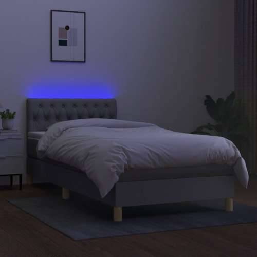 Krevet box spring s madracem LED svjetlosivi 90x200 cm tkanina - Svjetlosiva 90 x 200 cm Dizajn s gumbima Cijena