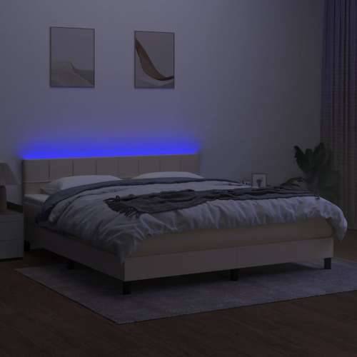 Krevet box spring s madracem LED krem 160x200 cm od tkanine - Krema 160 x 200 cm Blok s kvadratima Cijena