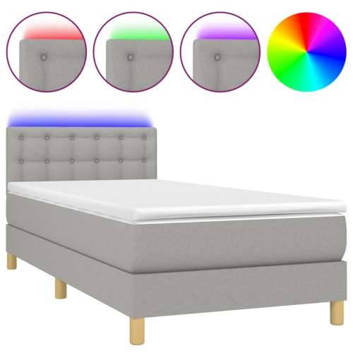 Krevet box spring s madracem LED svjetlosivi 90x200 cm tkanina - Svjetlosiva 90 x 200 cm gumbi Cijena