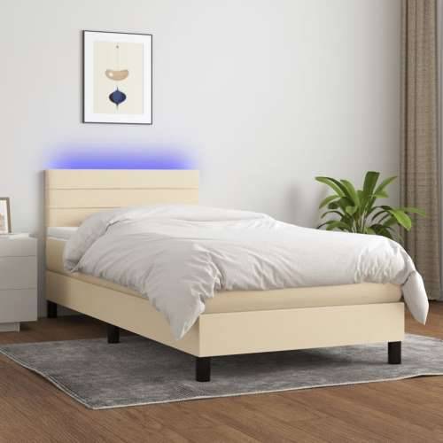 Krevet box spring s madracem LED krem 100x200 cm od tkanine - Krema 100 x 200 cm vodoravne pruge Cijena