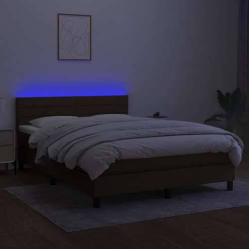 Krevet box spring s madracem LED tamnosmeđi 140x190 cm tkanina - Tamno smeđa 140 x 190 cm vodoravne pruge Cijena