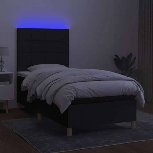 Krevet box spring s madracem LED crni 100x200 cm od tkanine - Crna 100 x 200 cm Blok s kvadratima Cijena