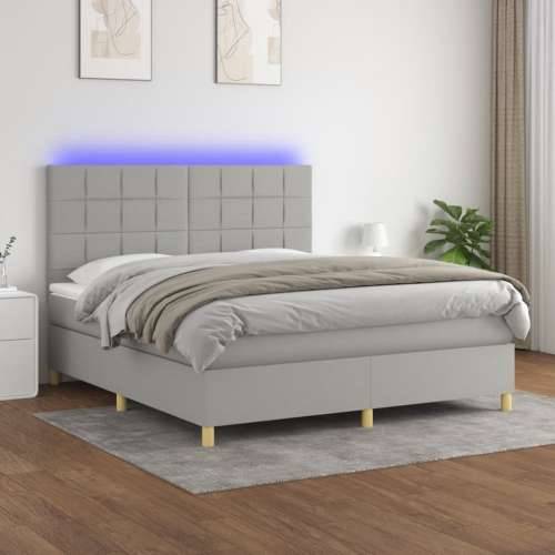 Krevet box spring s madracem LED svjetlosivi 160x200 cm tkanina