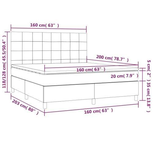 Krevet box spring s madracem LED svjetlosivi 160x200 cm tkanina Cijena