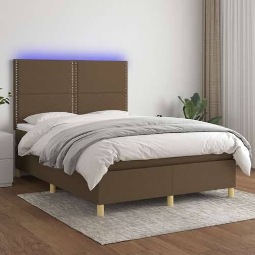 Krevet box spring s madracem LED tamnosmeđi 140x190 cm tkanina - Tamno smeđa 140 x 190 cm Obično s čavlima Cijena