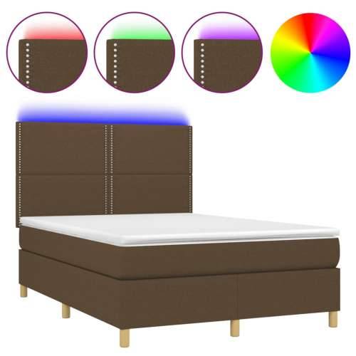 Krevet box spring s madracem LED tamnosmeđi 140x190 cm tkanina - Tamno smeđa 140 x 190 cm Obično s čavlima Cijena