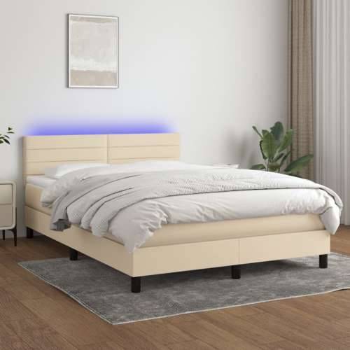 Krevet box spring s madracem LED krem 140x200 cm od tkanine - Krema 140 x 200 cm vodoravne pruge Cijena